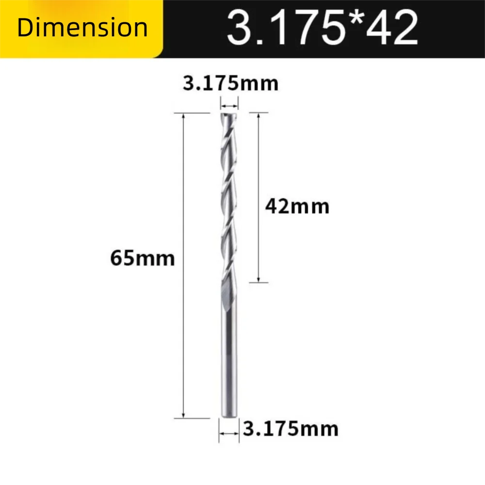 Спиральный дизайн, 2-зубая концевая фреза по дереву, хвостовик 1/8 дюйма (3,175 мм), 2,0-3,175 мм, фреза с ЧПУ, резка HRC45, гравировальные инструменты, акрил