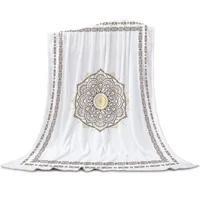 Moroccan Mandala Flower White Gray Flannel Throw Blanket for Sofa Beds Bedding Room Super Soft Fleece Blanket King Queen Size