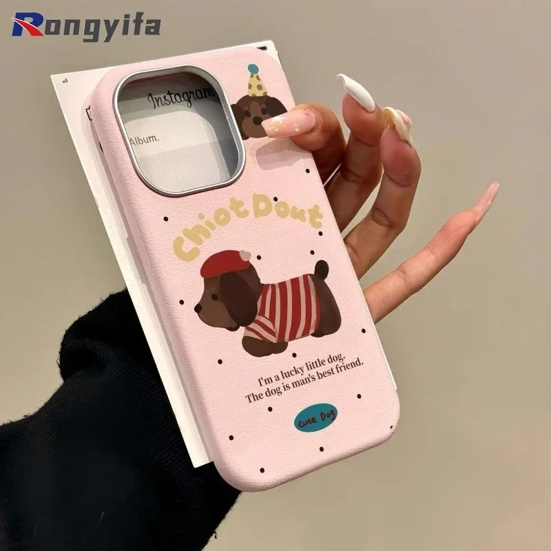 Кожаный чехол для телефона с металлическим каркасом Cartoon Puppy Realme Note 60 50 P1 Pro GT Master Q5i