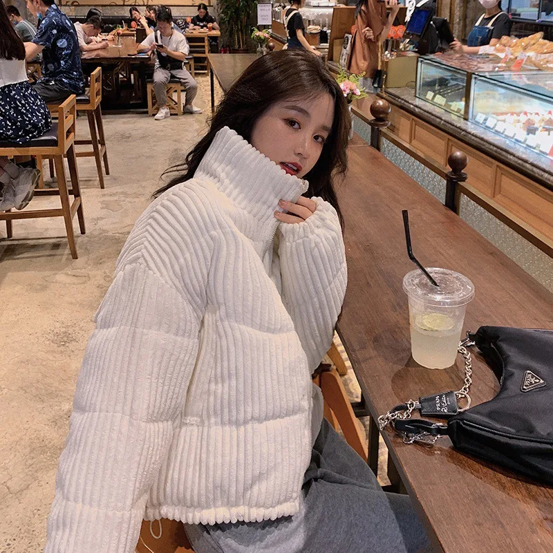 Corduroy parka women's short Korean fashion loose winter cotton coat 2022 women sweet cute girl japaness pink  coat for women