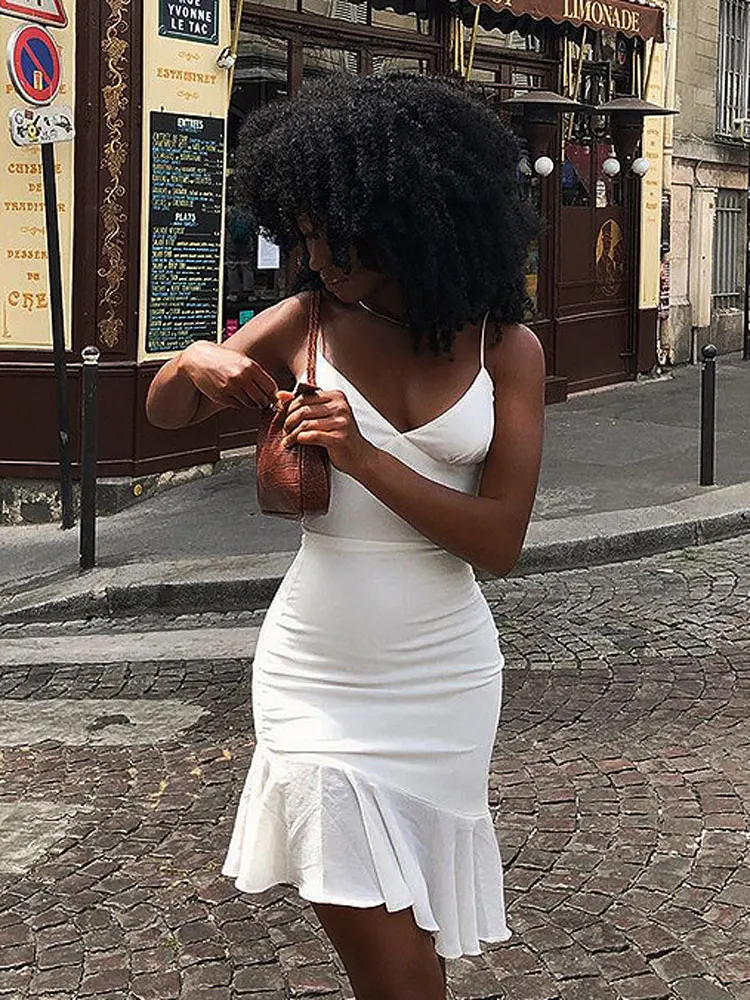 

Женская Сексуальная Клубная одежда с оборками Y2K одежда без рукавов с открытой спиной облегающие мини-платья для женщин 2022 вечерняя уличная...