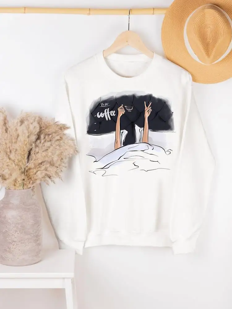

Women Pullovers Clothing Lady Print Fall Autumn Fashion Coffee Love Sweet 90s Style Woman Female Spring Graphic Sweatshirts