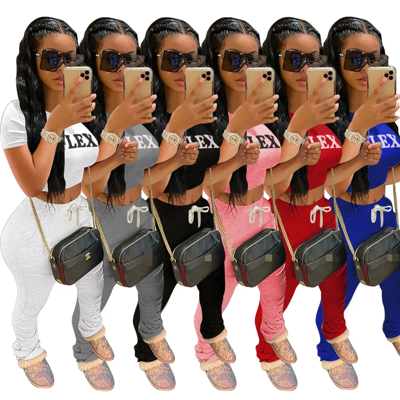 

Женский спортивный костюм из двух предметов, топ с коротким рукавом и штаны в складку, Повседневная летняя одежда для бега