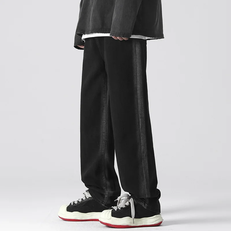 

Черные прямые мужские джинсы для весны, простая уличная одежда подросткового Размера плюс, мешковатые джинсовые штаны, готические модные тренды, брюки