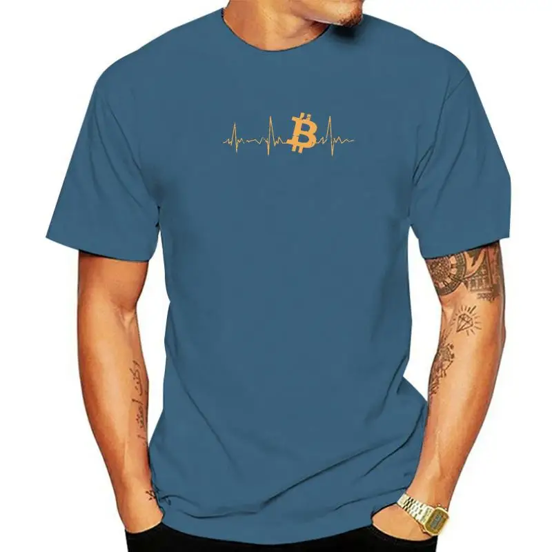 

Men's Bitcoin Heartbeat Graphic T Shirts Cryptocurrency Pure Cotton Tops Awesome Crew Neck Tee Shirt for Men Camisas T-Shirts