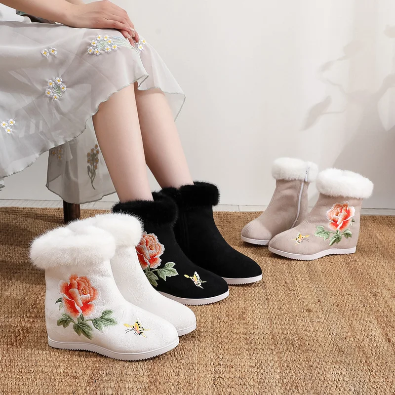 Женские ботинки на высоком каблуке зимняя обувь сапоги женские с круглым носком