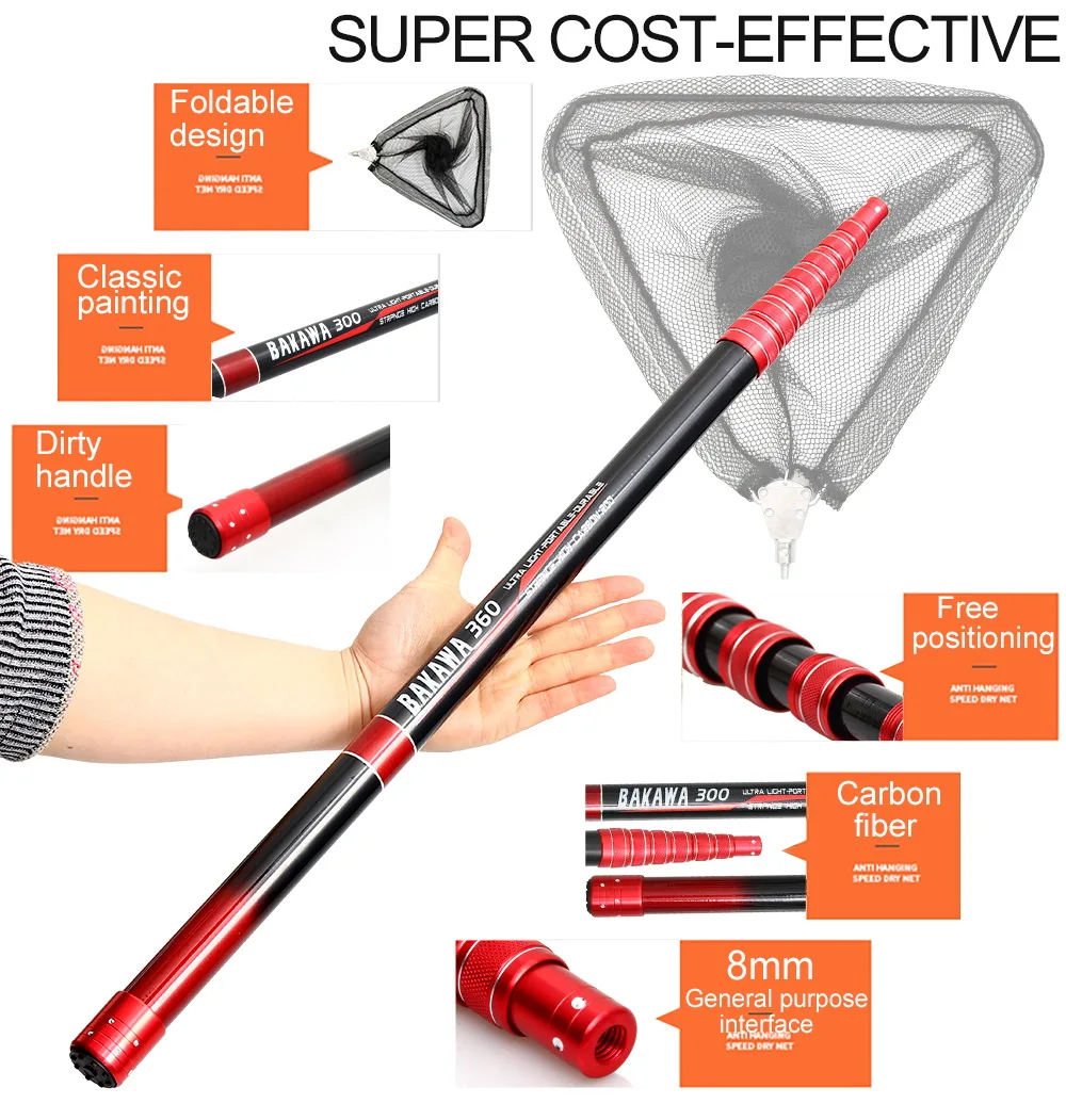 4M 3.6M 3.0M 2.1M Ultralight carbon Positioning Retractable Fishing Net Telescoping Foldable Net Pole Folding Landing Net