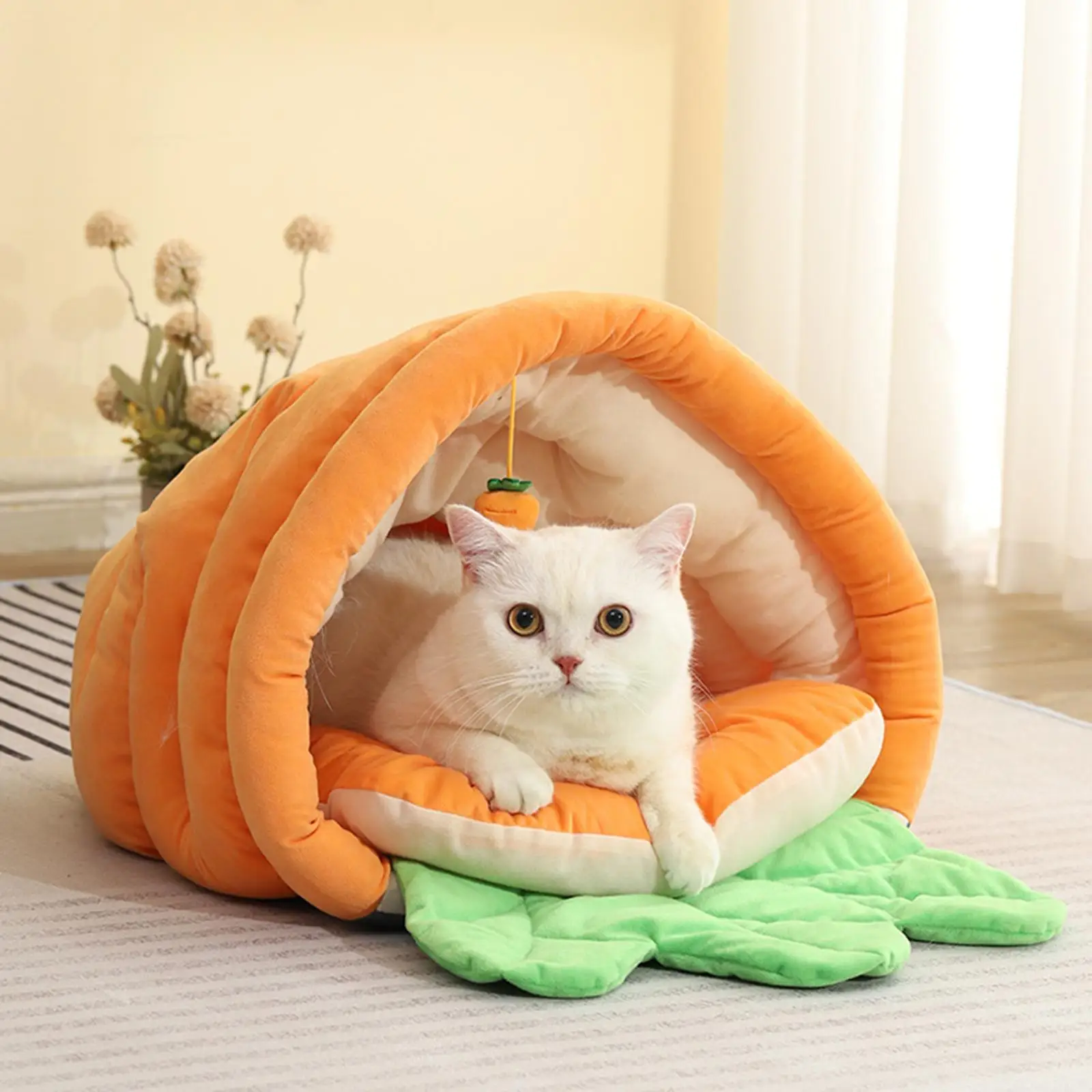 Large Carrot Cat Sleeping Bed with Ball The Four Legged Friend Zone