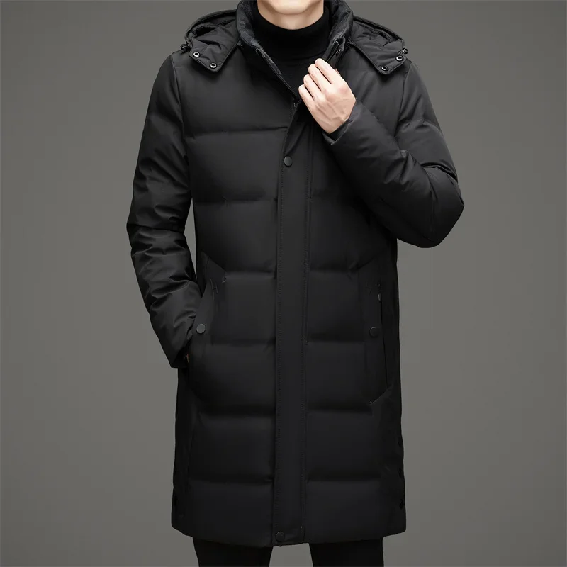 Длинный мужской пуховик с капюшоном дизайнерская зимняя брендовая мужская