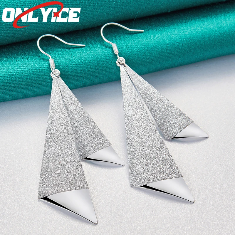 

925 Sterling Silver Triangle Frosted Smooth Earrings Women Fashion Glamour Christmas Party Wedding Engagement Jewelry