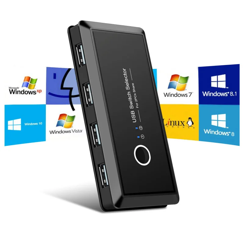 

USB 2.0 Sharing Switch Selector 2 Port PCs Sharing 4 USB Devices For Keyboard Mouse Printer Two Computers Share 4-port