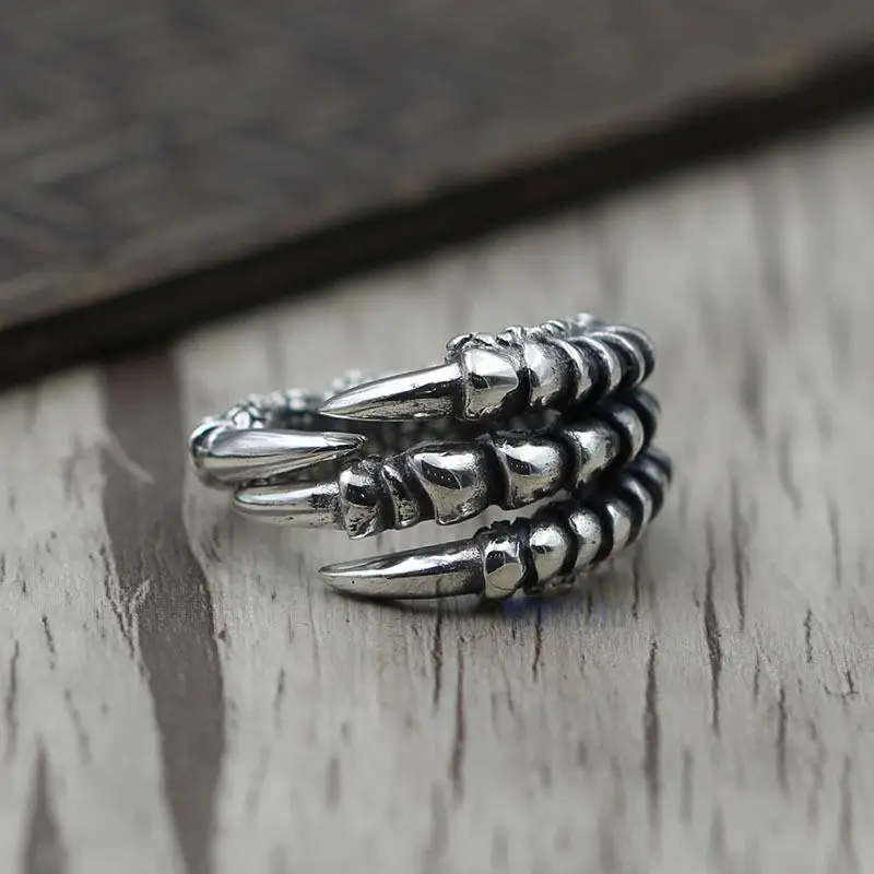 

S925 Sterling Silver Jewelry Retro Man Domineering Opening Ring Ring Thai Silver Unique Eagle Claw Personality Ring