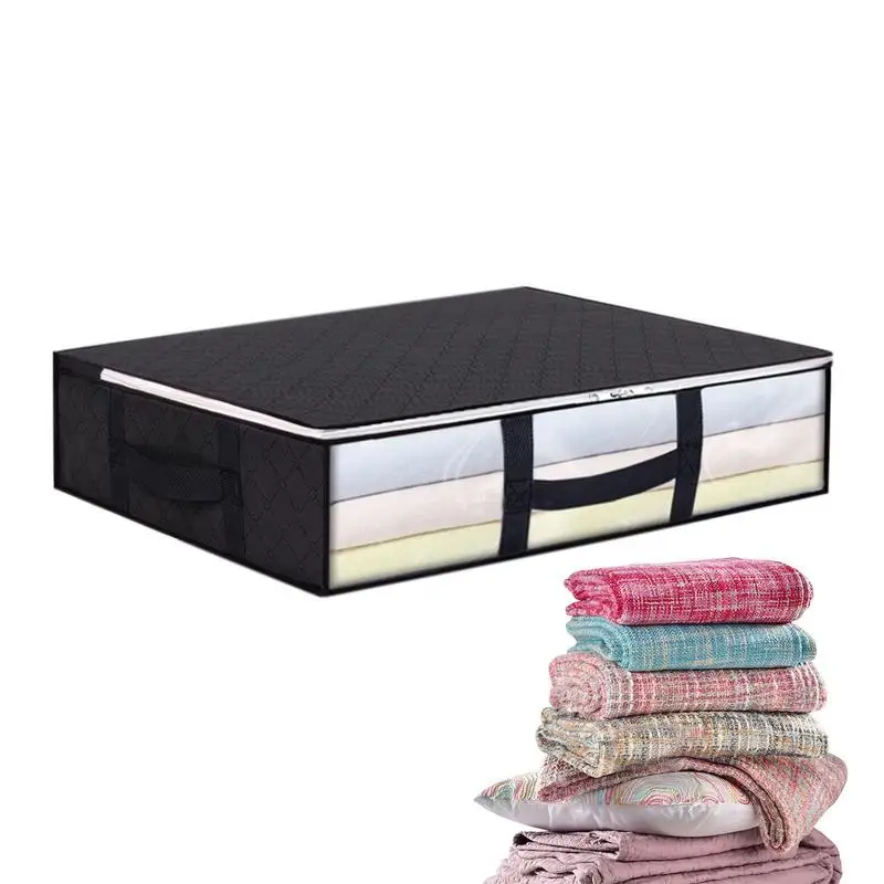 

Underbed Storage Thick Fabric Storage Bins With Reinforced Handles Underbed Container Box With Clear Window For Clothes Shoes