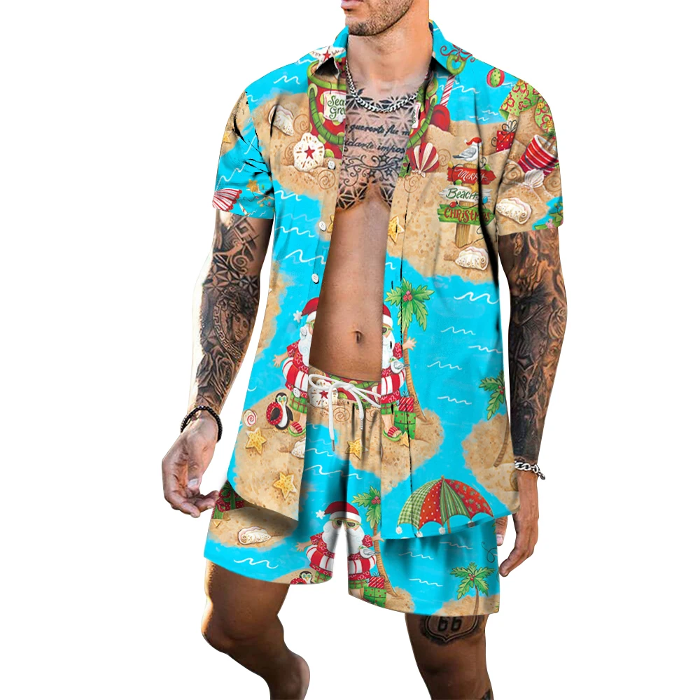 

Summer Streetwear Men's Sets Casual Fashion Camisetas 2 Piece Set Camisa Masculina Digital Printing Shirts Shorts Ropa Hombre