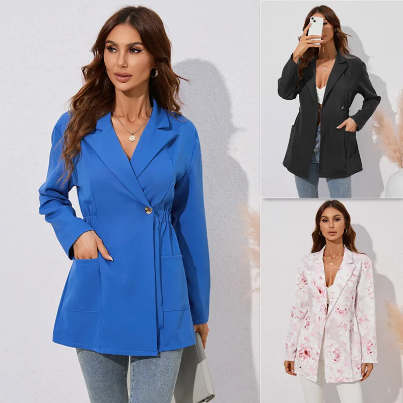 

Женский блейзер средней длины, облегающий пиджак с длинным рукавом, Осень-зима