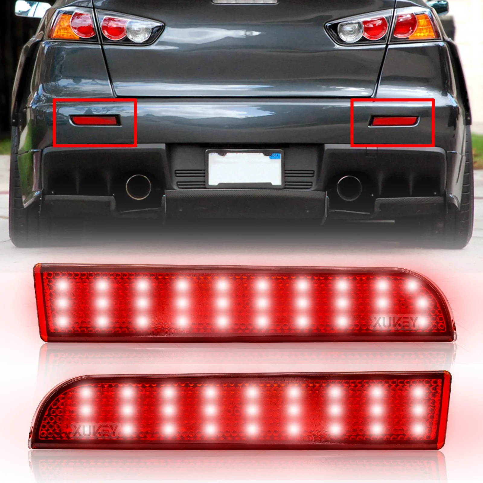 2PCS For Mitsubishi Lancer 2008-2017 Evolution X Outlander 2007-2010 LED Brake Tail Light Rear Bumper Reflector Signal Stop Lamp