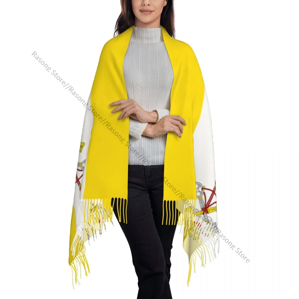 Шарф с кисточками большой размер 196*68 см зимняя теплая шаль из пашмины буфанда