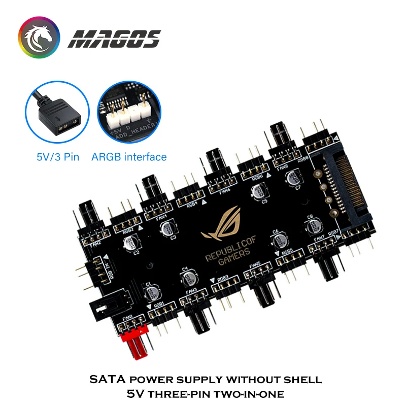 RGB-концентратор с вентилятором PWM 8 разъемов RGB + 8-КОНТАКТНЫЙ 4-контактный разъем