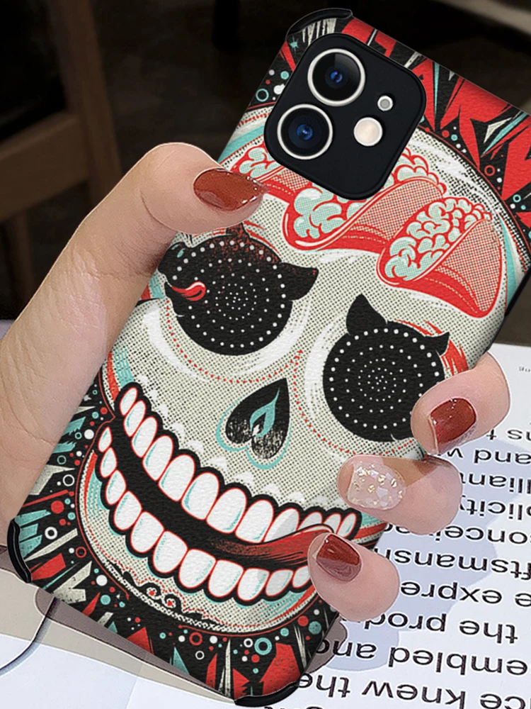 2023 Модный чехол с черепом для apple iphone 13 12 11 14 Pro MAX MiNi 7 8plus SE2020 X XS XR мягкий кожаный чехол со скелетом и крепкими кольцами