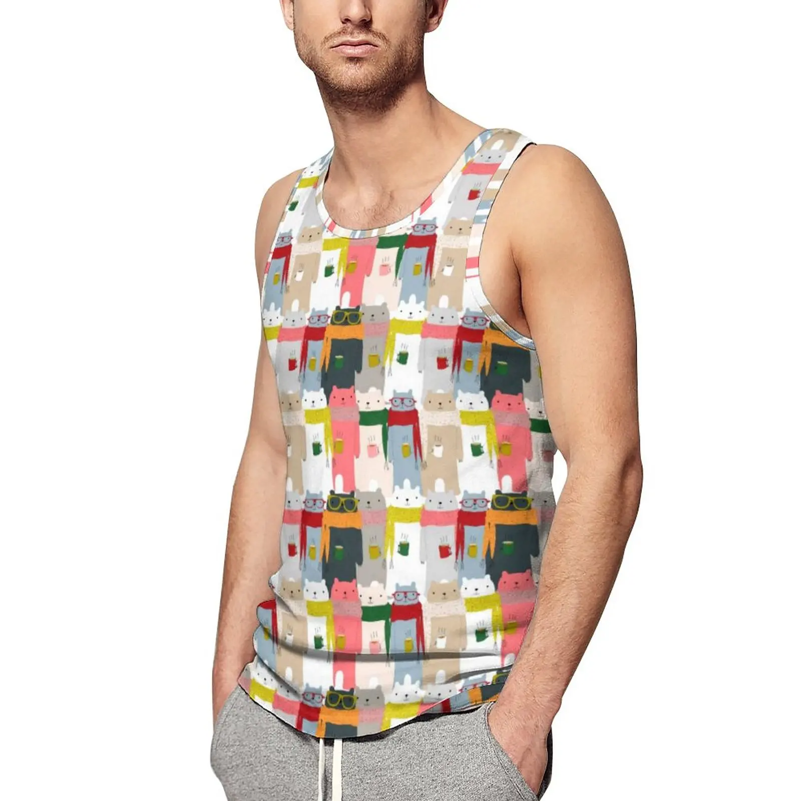 

Nordic Animal Daily Tank Top Cute Bear Pattern Bodybuilding Tops Male Pattern Sportswear Sleeveless Vests Big Size 4XL 5XL
