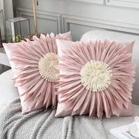 modern style pink white throw pillows 4545cm velvet stitching 3d chrysanthemum flowers cushion waist pillow blue cushion case