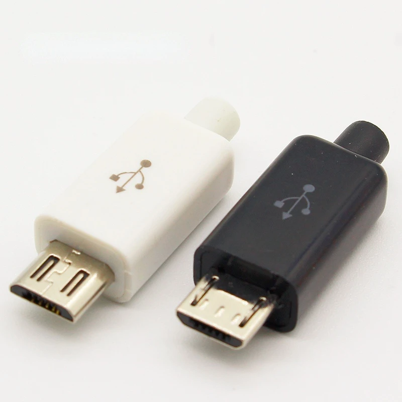

10pcs Micro USB 5PIN Welding Type Male Plug Connectors Charger 5P USB Tail Charging Socket 4 in 1 White Black