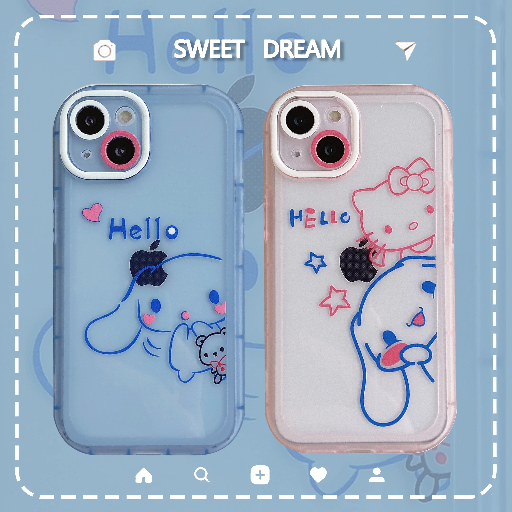 

Minimalistic Hello Kitty and Cinnamoroll Phone Cases For iPhone 13 12 11 Pro Max XR XS MAX X Back Cover