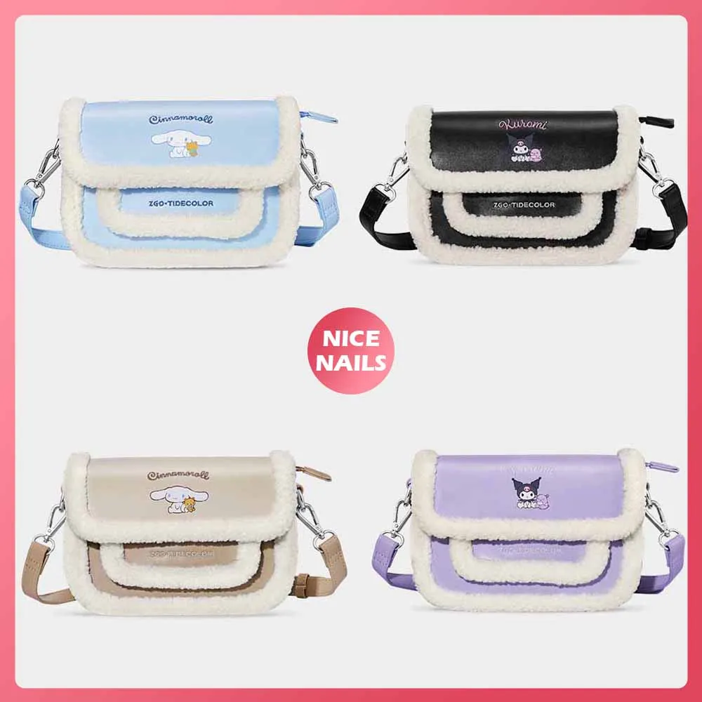 

Lamb Wool Single-Shoulder Bag Kuromi Cinnamoroll Fashion Women Magnetic Buckle Small Square Leather Casual Storage Satchel