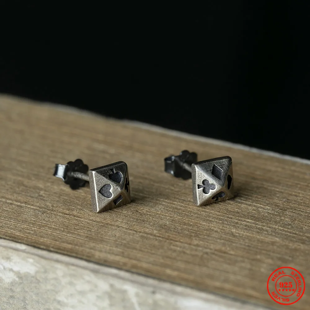 MKENDN 100% 925 Sterling Silver Pyramid Rivet Poker Stud Earrings Personality Minimalist Ear Jewelry Street Punk Gothic Style