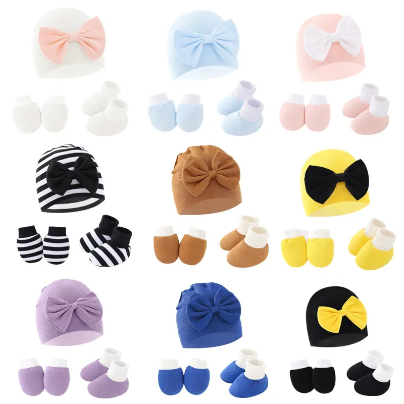 

Soft Pure Cotton Baby Gloves+Baby Hat+Foot Socks Set Anti-grasp Newborn Mittens Hospital Beanie Cap Baby Gloves Shower Gifts