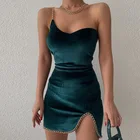 Новинка 2021, женское модное платье на одно плечо с открытой спиной и цепочкой, платье с запахом на бедрах