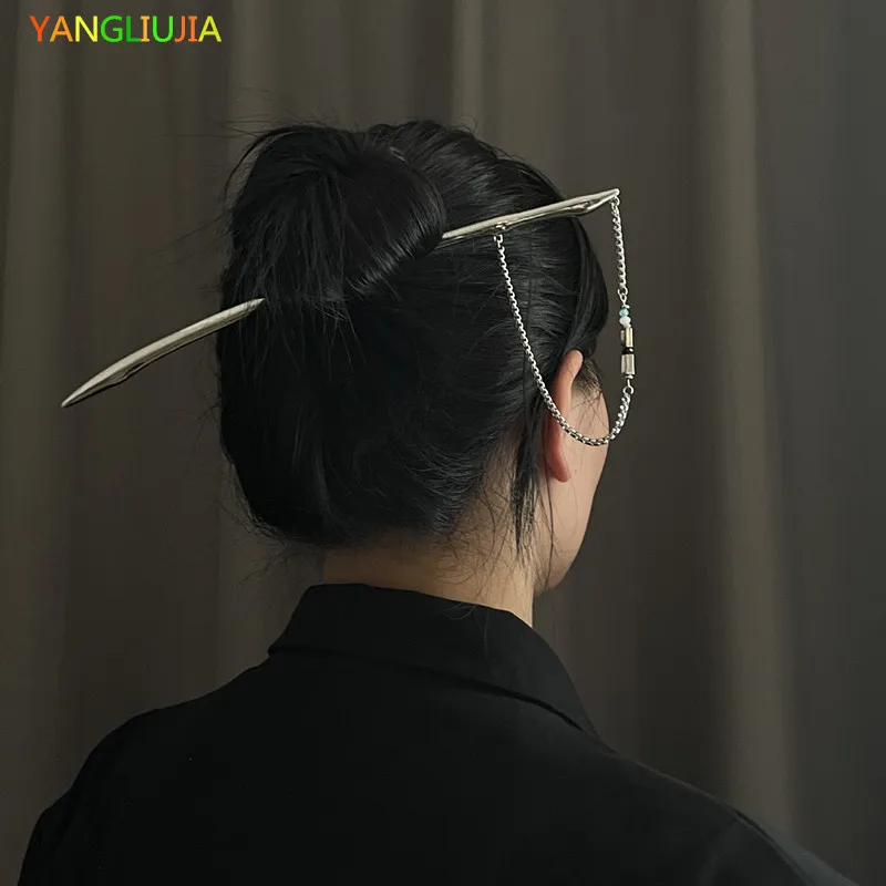 Шпилька для волос с длинной металлической цепочкой и жемчугом |
