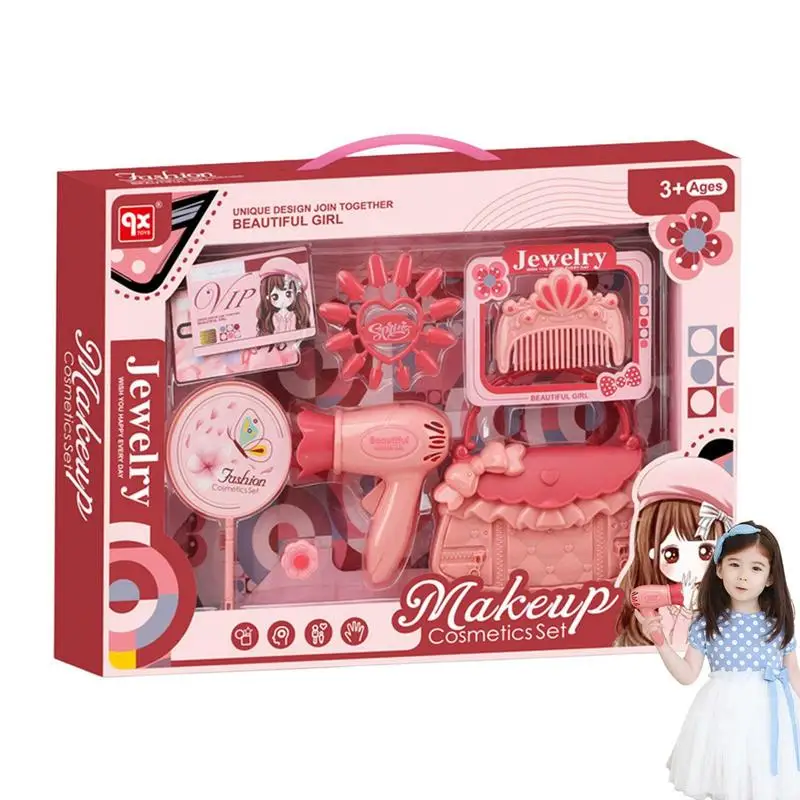 

Makeup Playset For Girls Pretend Play Hair Stylist Toy Kit With Hair Dryer Kids Salon Playset With Comb And Mini Bag Birthday
