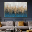 HD Роскошная абстрактная золотая линия сине-зеленая картина маслом на холсте настенные картины и постеры Квадратные Украшения для гостиной и дома