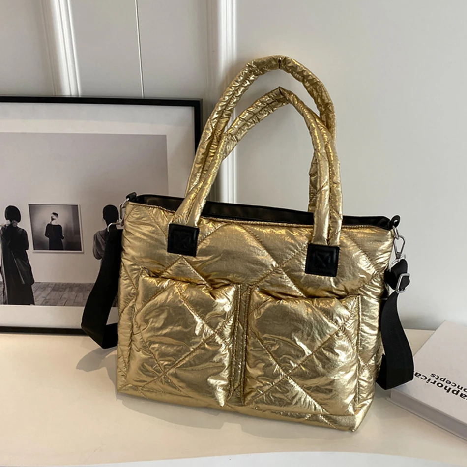 

Women's Tote Bag Casual Cotton Clothes Shoulder Bags Autumn Quilted Handbags Luxury Travel Handbag Space Padded Crossbody Bag