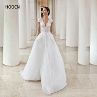 herburnl elegant v neck wedding dress tulle lace short sleeve a version long tail bridal gown vestido de noiva custom