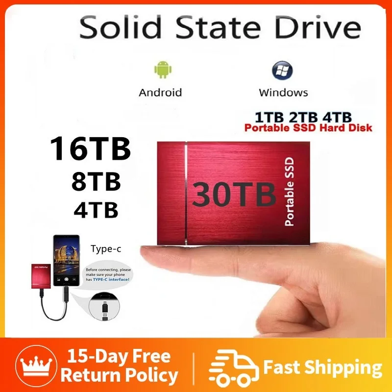 

New Brand 8TB 4TB 1TB SSD High Speed Hard Disk External Solid State Drives USB 3.1 Type-C Interface 16TB Mass Storage