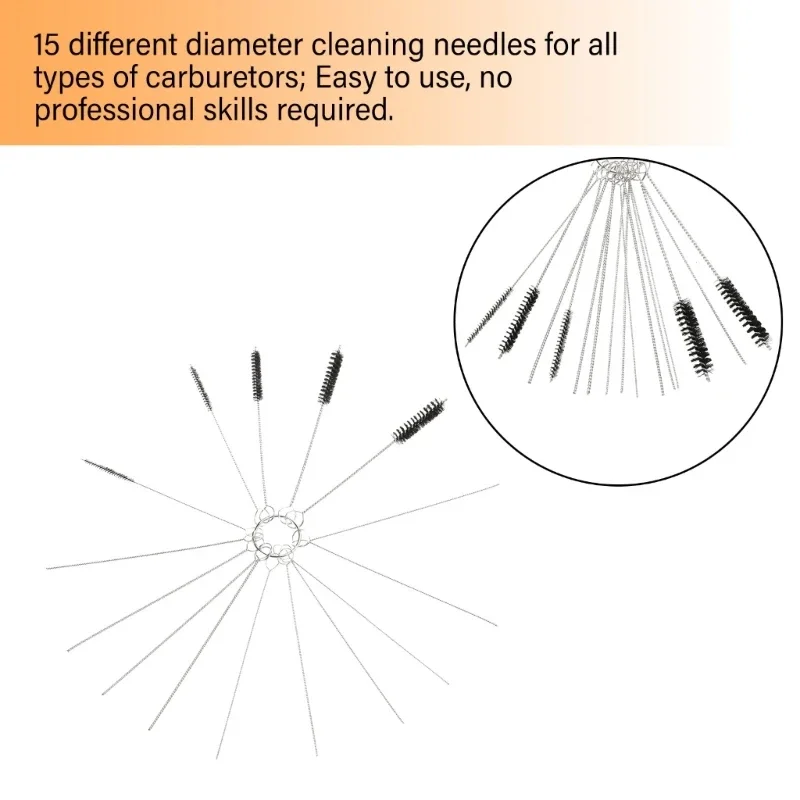 Высокоэффективный набор игл для чистки карбюраторов 15 размеров щетка удаления