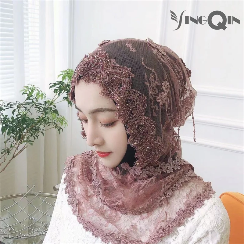 Muslim Women Headscarf Freeshipping Sequin Chiffon Lace Summer Malaysia Silk Shawl Scarf Hijab Hat Islam Saudi Arabia Headwrap