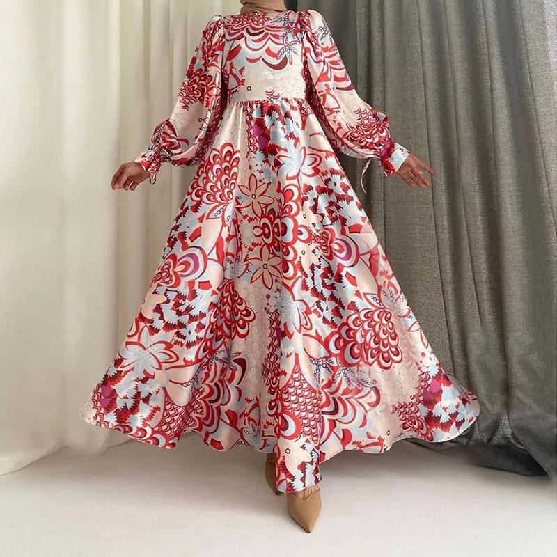 

Muslim Fashion Long Dress Women Printed Swing Vestidos Elegantes Para Mujer Robe Elegante Femme Abaya Dubai Moroccan Kaftan 2022