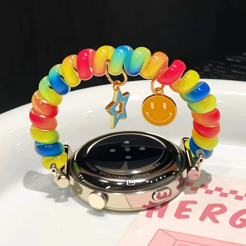 Фото Резиновый ремешок-пружинка Rainbow для Huawei Watch GT6 GT5 GT4 3, силиконовая резинка для волос/браслет для Huawei Band 10 9 8 NFC №3