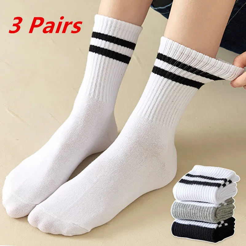 

3 Pairs Lot White Socks Striped Harajuku Kawaii Funny Cute Hip Hop Skateboard Streetwear Calcetines Black Skarpetki Meia
