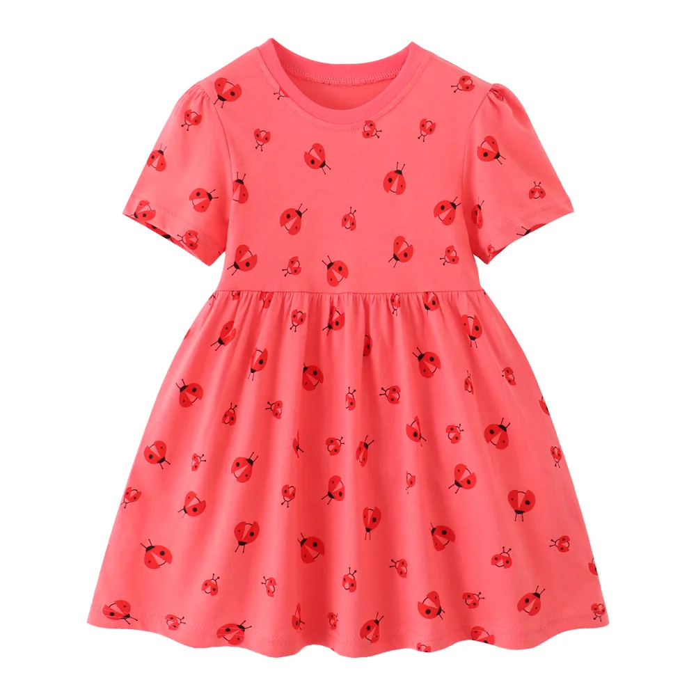 

Jumping Meters 2-7T Ladybug Summer Princess Girls Dresses Short Sleeve Children's Clothing Birthday Toddler Kids Frocks