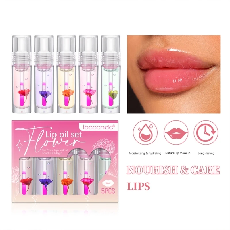 

5PCS Crystal Jelly Moisturizing Lip Oil Plumping Lip Gloss Sexy Plump Lip Glow Oil Tinted Lip Plumper Lips Oil for Women