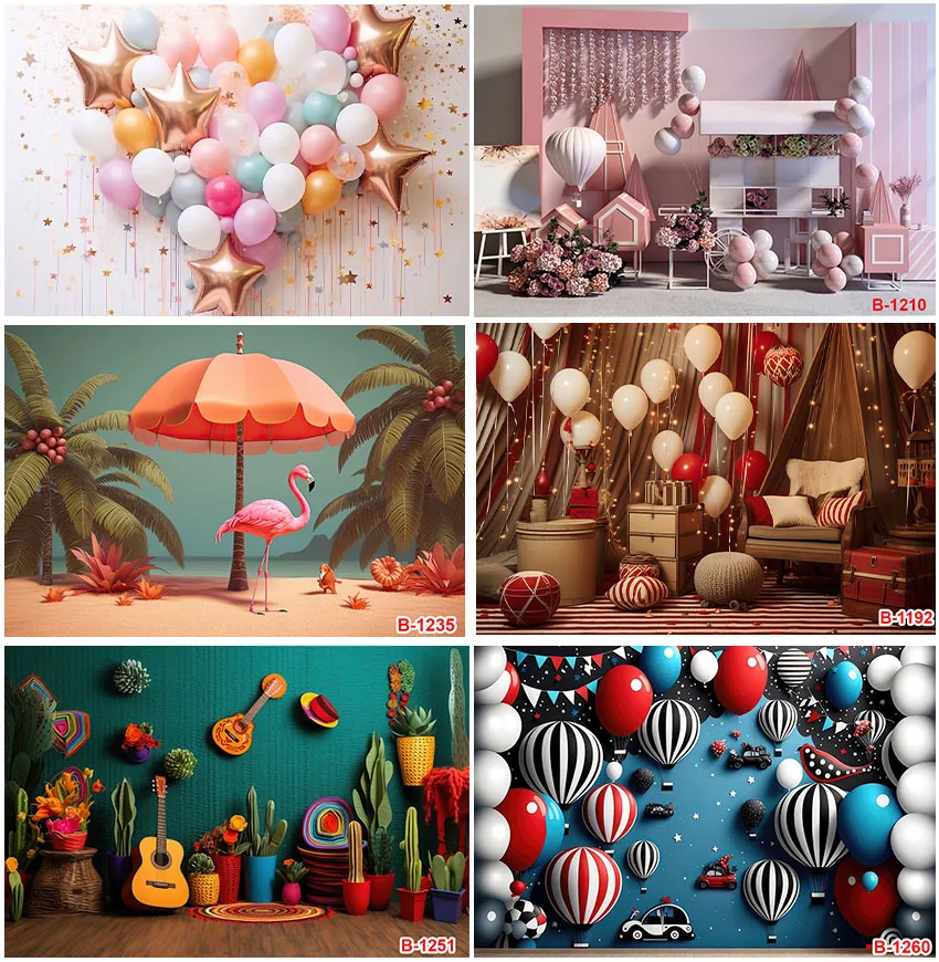

Photography Balloons Cake Smash Backgrounds For Kids Children Birthday Party Decoration Baby Portrait Backdrops Studio Banner