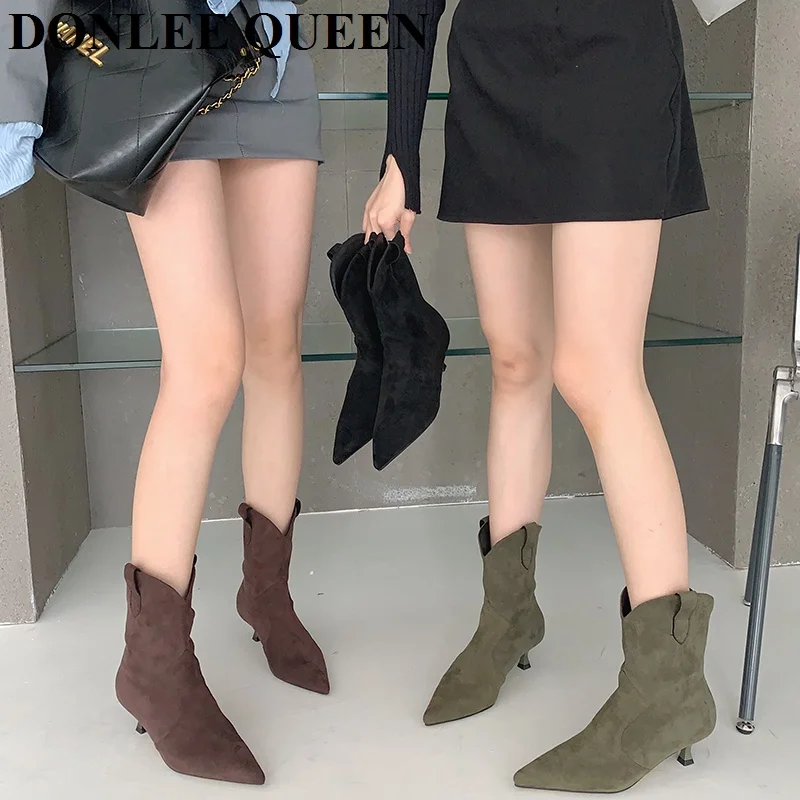 

Женские ботильоны с острым носком, на среднем каблуке