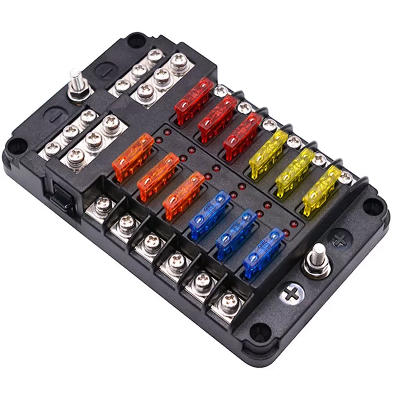 

2023 12V 32V Plastic Cover Fuse Box Holder M5 Stud With LED Indicator Light 6 Ways 12 Ways Blade for Auto Car Boat Marine Trike