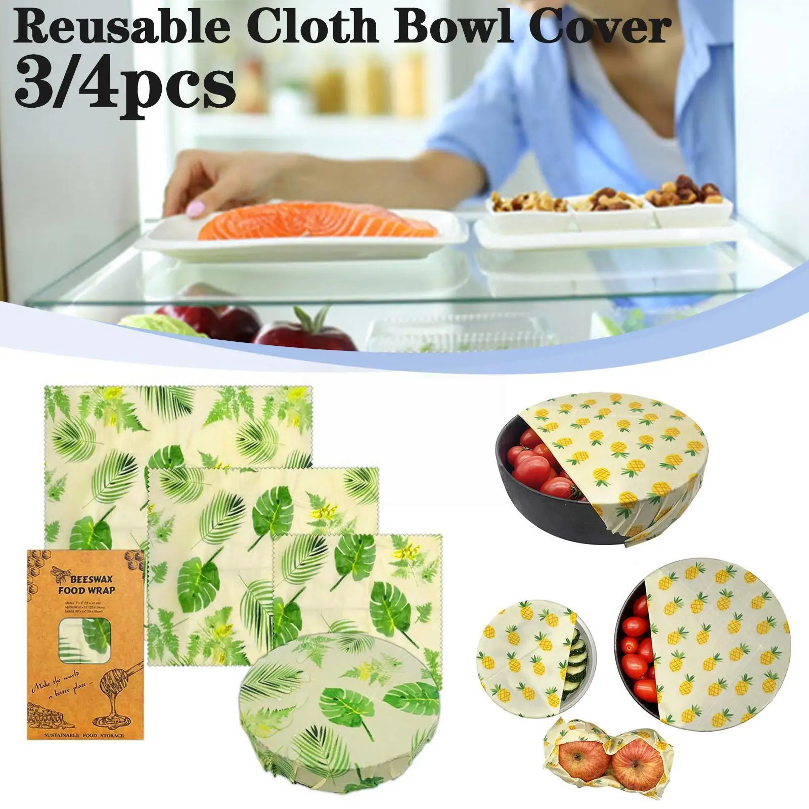 

3/4pcs/set Bowl Cover Reusable Cotton Dust Cover Stretch Tableware Food Fresh-keeping Lid Cloth Bowl Pot Seal Cooking Lid C9V6