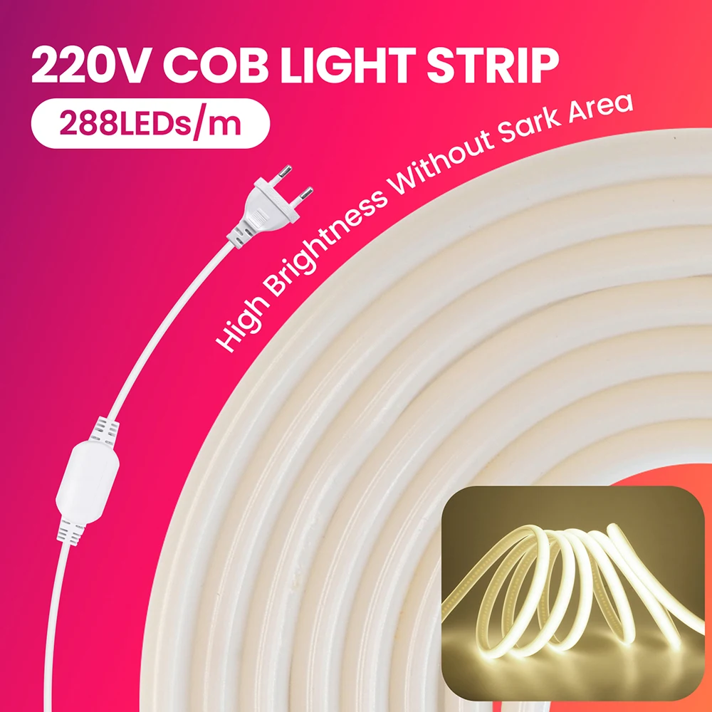 

COB Неоновая светодиодная лента 220В 288 LED 0.5-30м 3000K/4000K/6000K