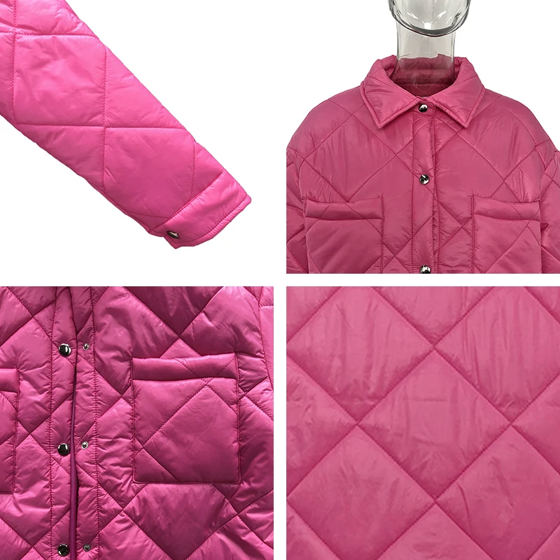 2021 Front Buttons Parkas Women Fashion Simple Argyle Coats Women Elegant Turn Down Collar Solid Cotton Jackets Female Ladies